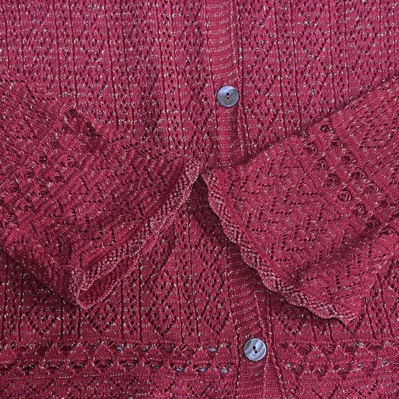 CP Shades - Pointelle Cardigan - Lurex Metallic Knit, Red, sz S - Picture 5 of 11